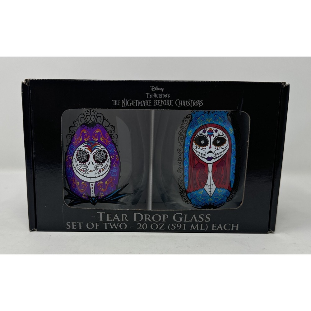 NIGHTMARE Before CHRISTMAS Tear Drop Glasses JACK & SALLY Stemless Wine Glasses - Picture 1 of 5